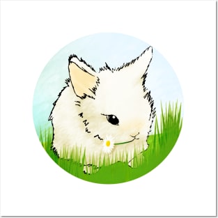 bunny with daisy flower Posters and Art